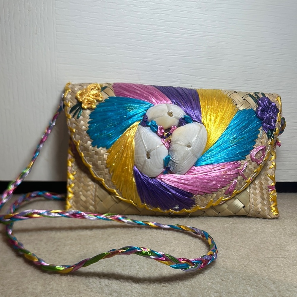 Colorful Woven Clutch with Shell Design